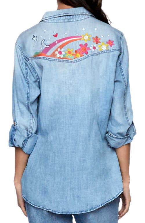 Shop Billy T To The Moon & Back Embroidered Denim Graphic Button-up Shirt