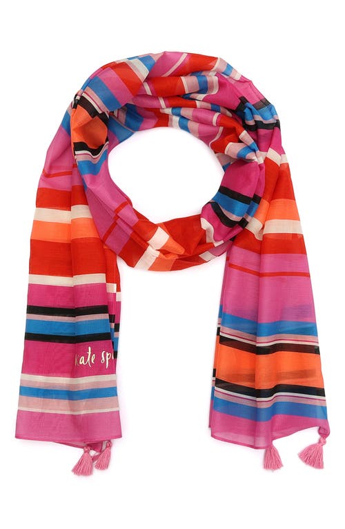 Kate Spade New York sunny stripe cotton & silk oblong scarf in Carousel Pink at Nordstrom