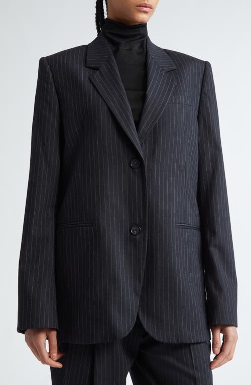 Shop Totême Toteme Pinstripe Wool Blend Tailored Jacket In Navy