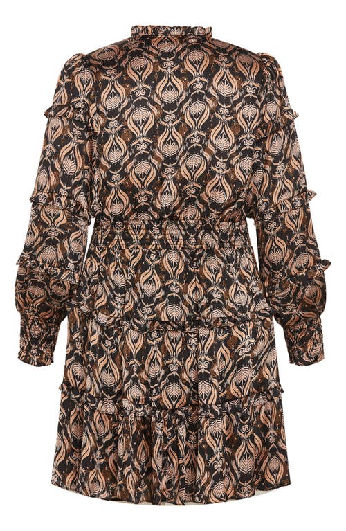 Shop City Chic Fan Print Smocked Long Sleeve Dress In Nile Fan