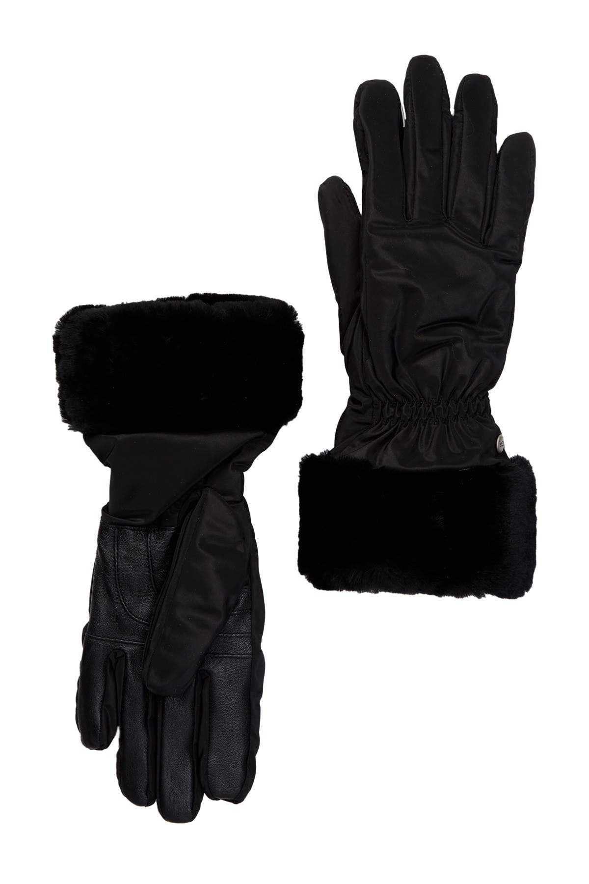 Genuine Dyed Shearling Trim Tech Gloves 