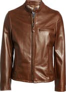 Schott NYC Waxy Cowhide Cafe Racer Jacket - Brown (530) - Men's Clothing,  Traditional Natural shouldered clothing, preppy apparel
