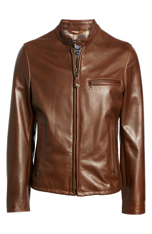 Shop Schott Nyc Café Racer Oil Tanned Leather Moto Jacket In Brown/brown