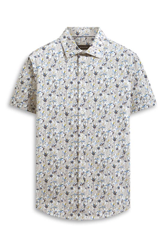 Shop Bugatchi Miles Ooohcotton® Leaf Print Short Sleeve Button-up Shirt In Sand