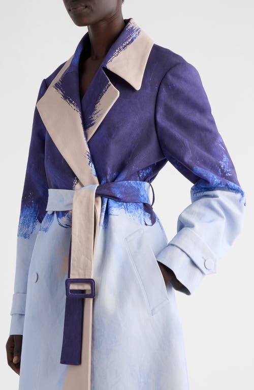 Shop Dries Van Noten Ronald Abstract Print Cotton Gabardine Coat In Blue