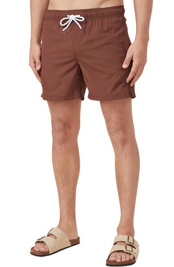 Shop Cotton On Stretch Swim Trunks In Chocolate