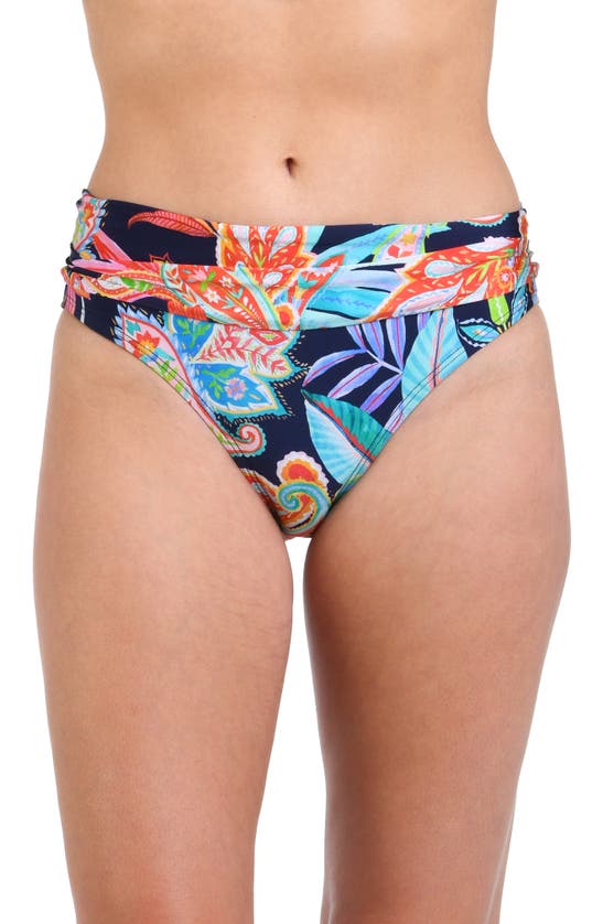 Shop La Blanca Tropidelic Paisley Shirred Banded Bikini Bottoms In Blue Multi