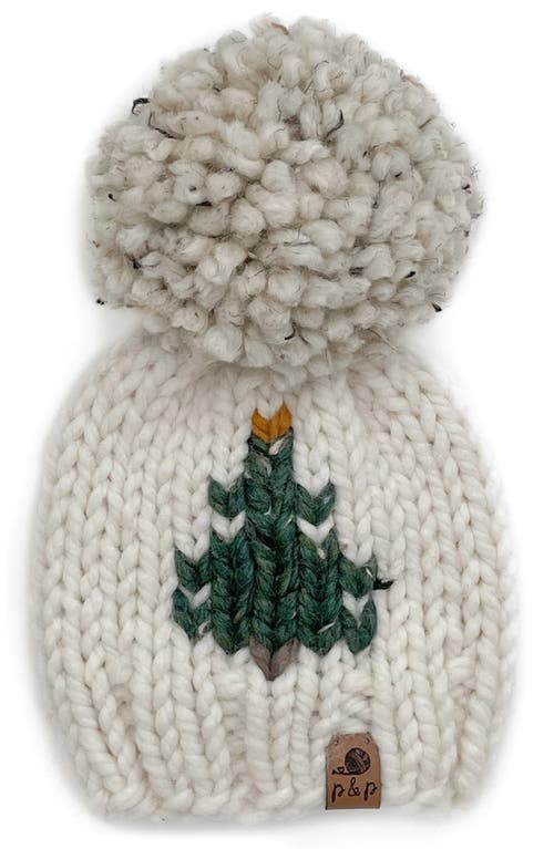 PINE + POPPY Holiday Design Pompom Hat in Natural Cream