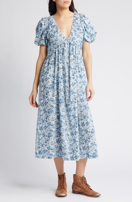 The Gallery Floral Cotton Midi Dress in Light Sky Pressed Floral Print