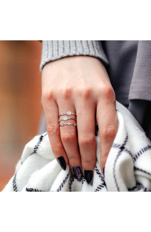 Delmar Set Of 3 Floral Diamond Rings In Silver