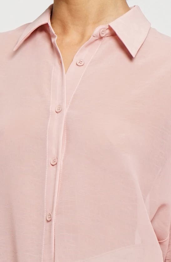 Shop Know One Cares Crinkle Button-up Shirt In Rose