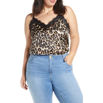 Plus Size Bp. Lace Trim Satin Camisole Top, Beige