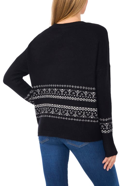 Shop Cece Embellished Fair Isle Crewneck Sweater In Rich Black