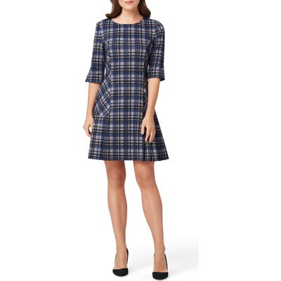 Tahari Ponte Plaid Sheath Dress, Blue