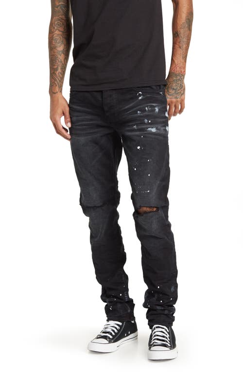 PURPLE Paint Splatter Ripped Knee Skinny Jeans in Black Resin Knee Slit122