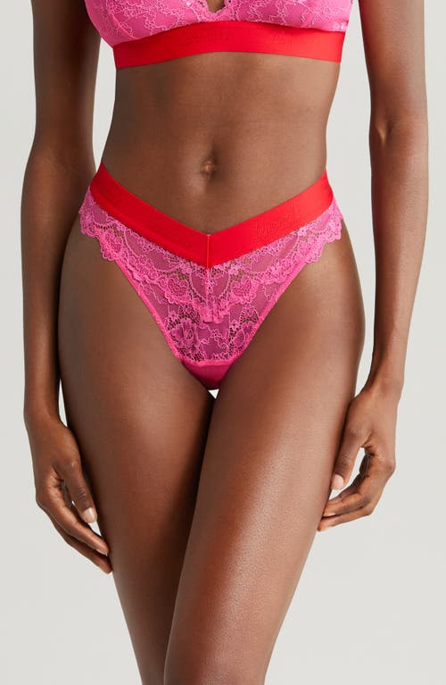 The Picot Lace V-Brazilian Briefs in Deep Pink
