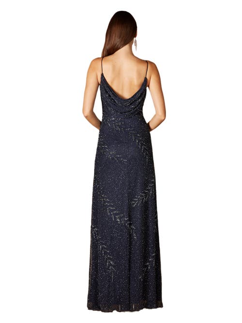 Lara New York Beaded Spaghetti Strap Navy Full-length Gown In Navy