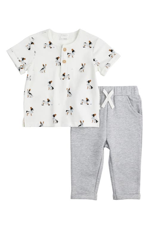 FIRSTS by Petit Lem French Bulldog Print Organic Cotton Henley & Pants Set Off White at Nordstrom,