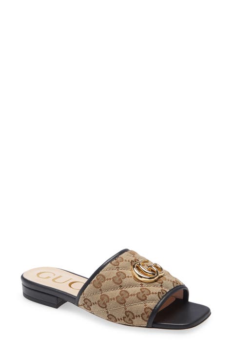 Shop Gucci Jolie GG Logo Raffia Flat Sandals