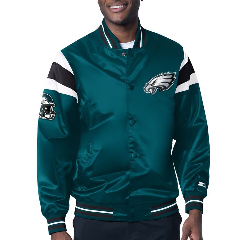 Shop Starter Midnight Green Philadelphia Eagles Satin Full-snap Varsity Jacket
