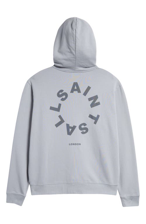 Shop Allsaints Tierra Logo Cotton French Terry Graphic Hoodie In Gunmetal Grey