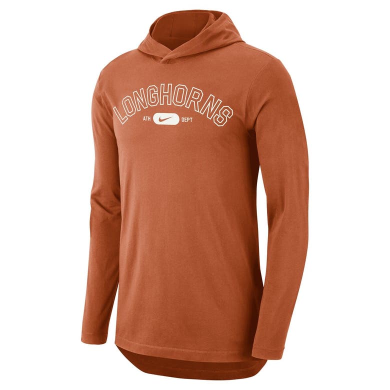 Shop Nike Texas Orange Texas Longhorns Campus Performance Long Sleeve Hoodie T-shirt In Burnt Orange