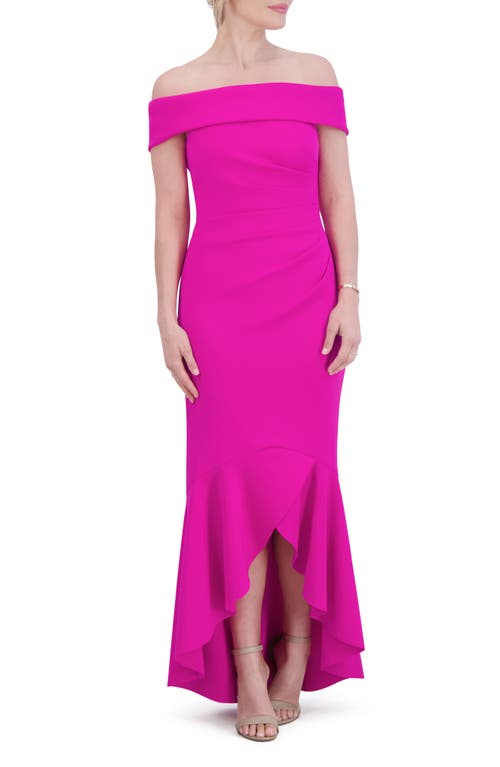 Off the Shoulder High-Low Gown in Fuchsia