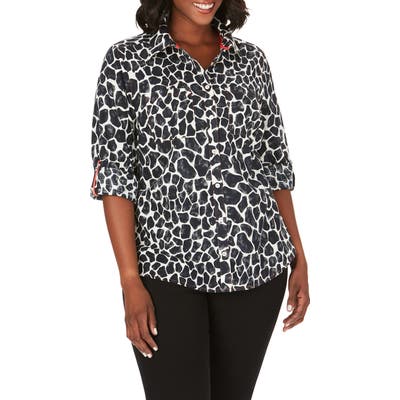 Plus Size Foxcroft Zoey Giraffe Print Shirt, Black