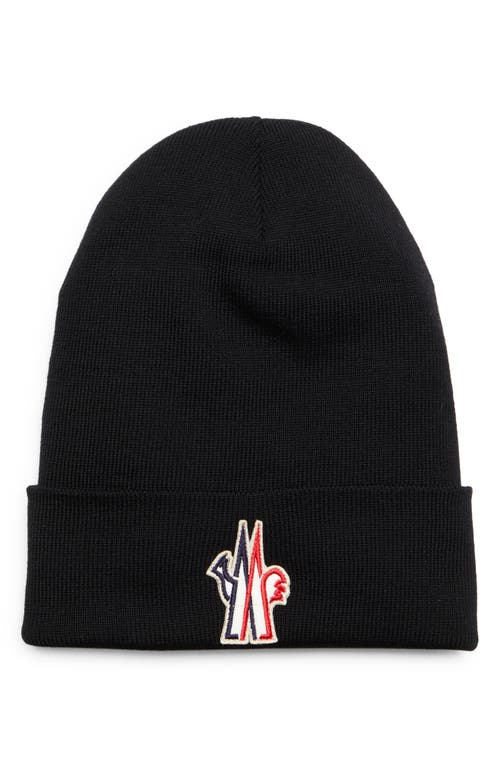 Moncler Grenoble Logo Patch Ribbed Virgin Wool Beanie in Black at Nordstrom