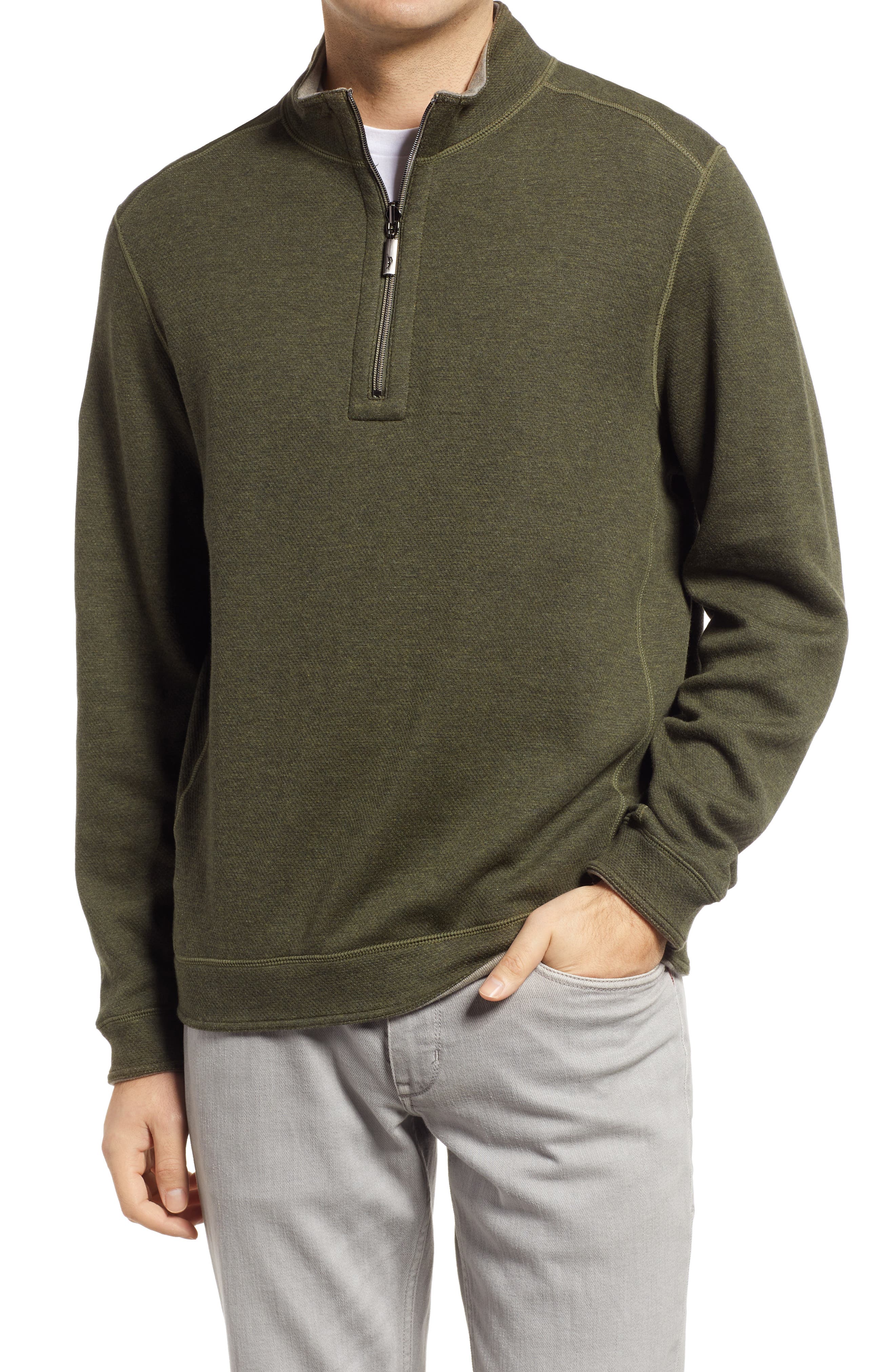 green quarter zip pullover