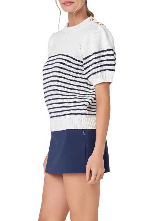 English Factory Stripe Short Sleeve Cotton Sweater In White/navy