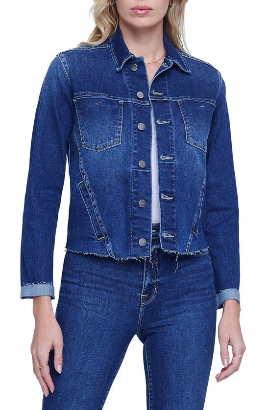 L Agence Janelle Raw-cut Denim Jacket In Magnolia