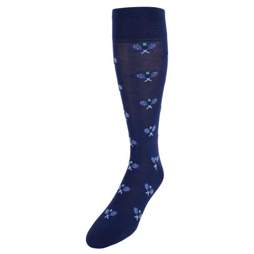 Shop Trafalgar The Rally Tennis Novelty Mercerized Cotton Mid-calf Socks In Navy Blue