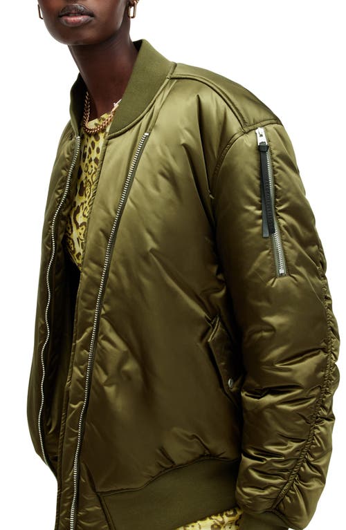 Shop Allsaints Roomer Puffer Bomber Jacket In Khaki Green