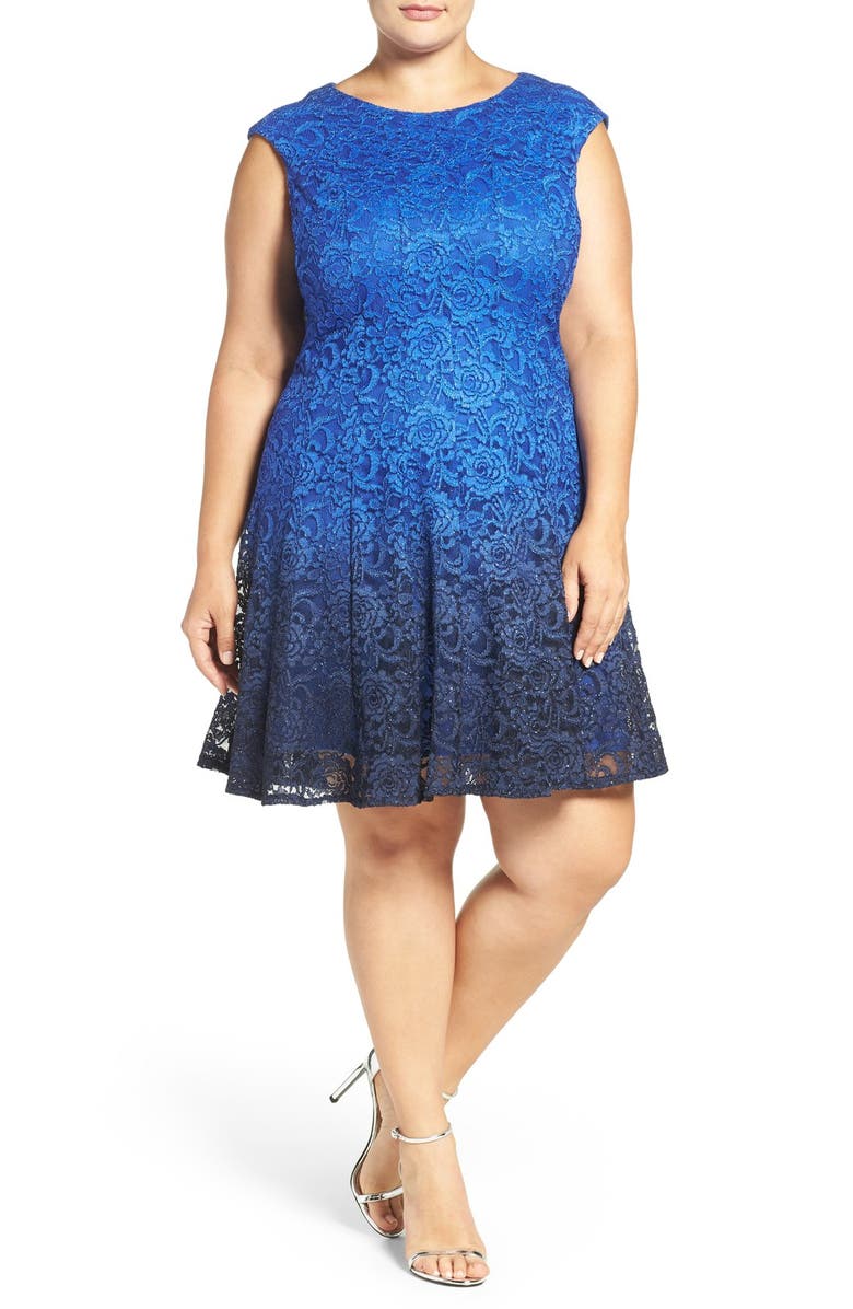 Chetta B Ombré Shimmer Lace Fit & Flare Dress (Plus Size) | Nordstrom