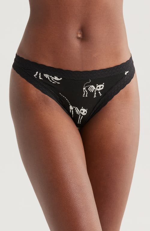 MeUndies FeelFree Lace Trim Thong in Skelecat 