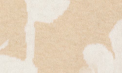 Minnie Rose Cotton Cashmere Long Sleeve Reversible Floral Crewneck Sweater In Brown Sugar/starch