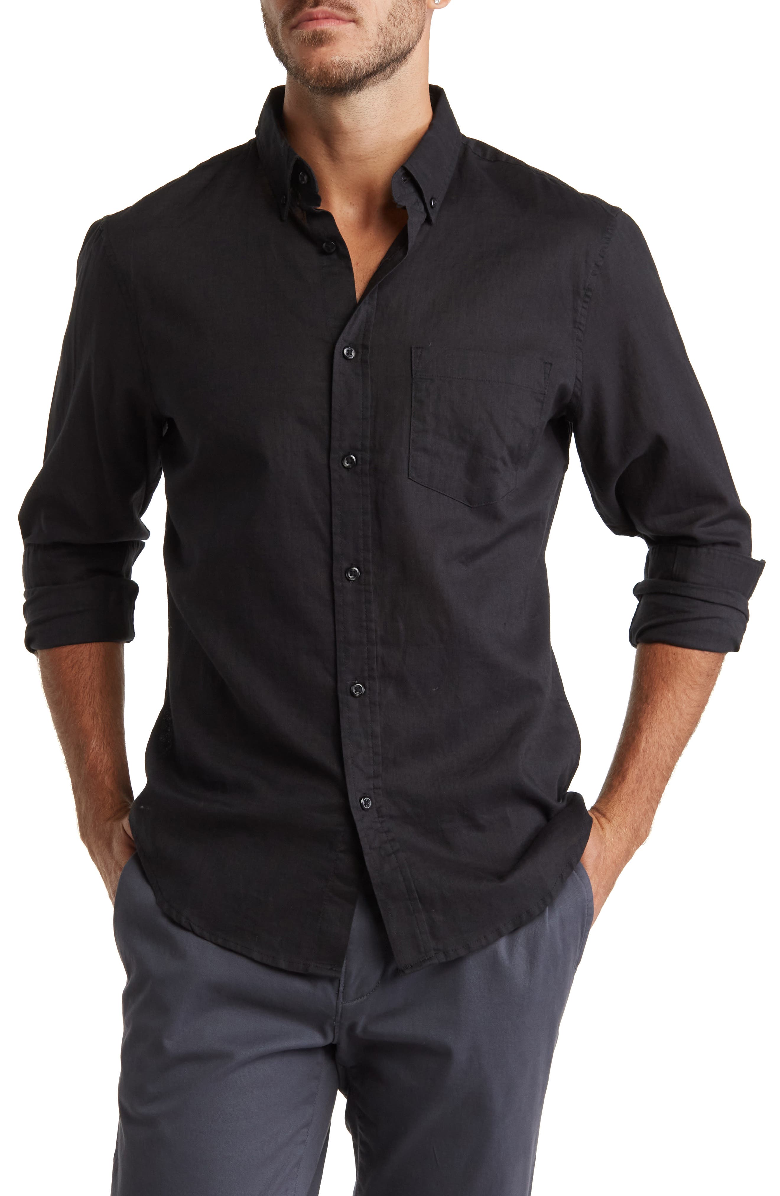 Men's Black Long Sleeve Button Down Shirts | Nordstrom Rack