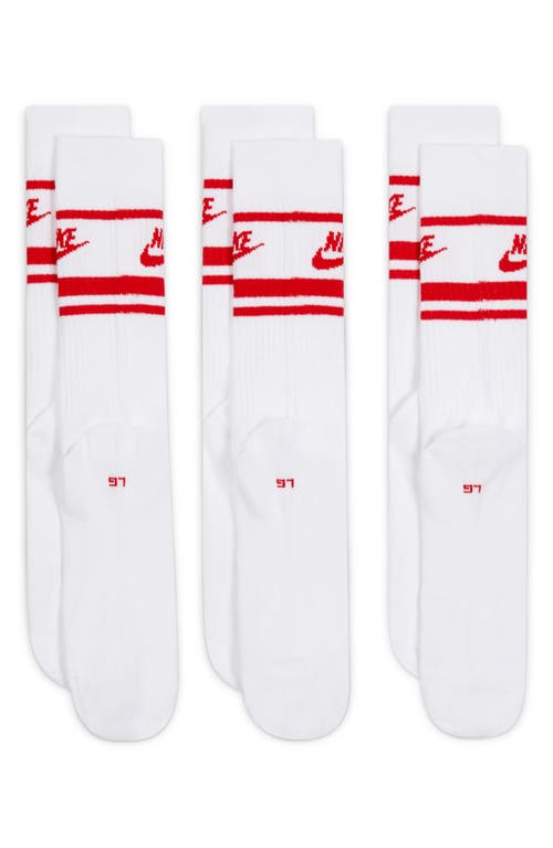 Shop Nike 3-pack Dri-fit Everyday Essentials Crew Socks In White/university Red