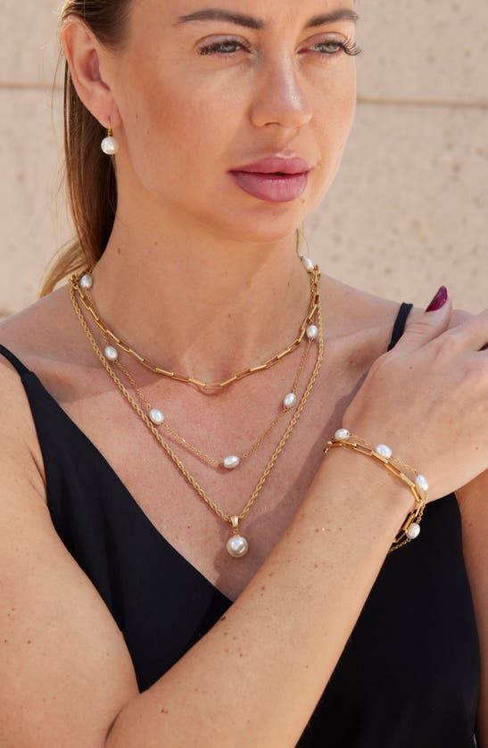 Savvy Cie Jewels Imitation Pearl Multi Layer Chain Necklace In Yellow