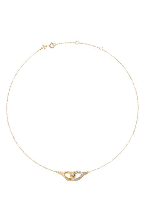 Shop Tory Burch Interlocking Pavé Wishbone Pendant Necklace In Tory Gold/crystal