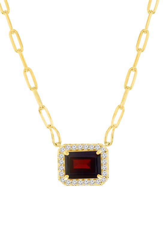 Simona Rectangle Paperclip Necklace In Gold Garnet Cubic Zironcia