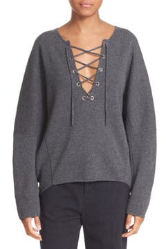 Vince Lace-Up Merino Wool & Cashmere Pullover | Nordstrom