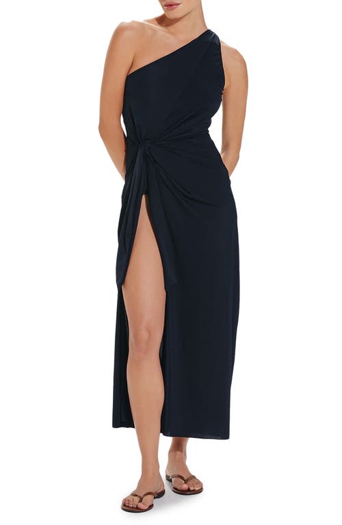 ViX Swimwear Kiana One-Shoulder Side Slit Cover-Up Dress Black at Nordstrom,