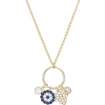 Lesa Michele Hamsa Hand & Evil Eye Charm Necklace