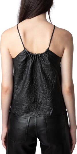 Cidonie Crushed Leather Halter Top