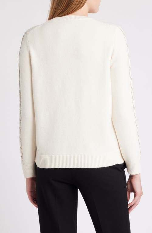 Shop Anne Klein Bead Detail Crewneck Sweater In Anne White