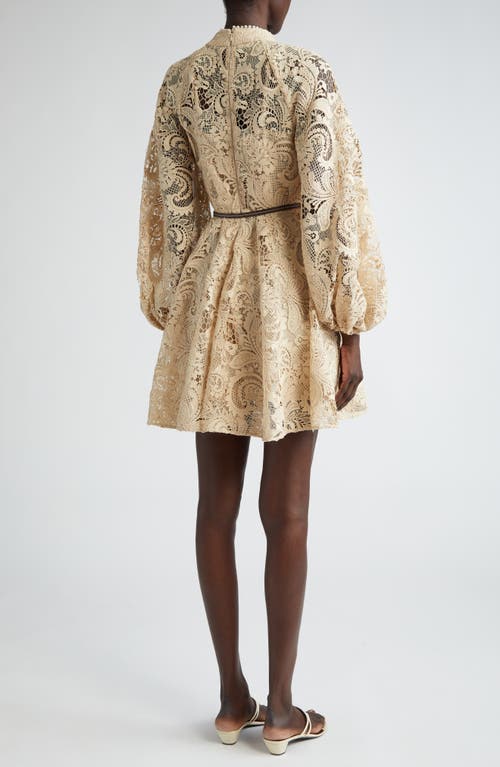 Shop Zimmermann Waverly Long Sleeve Lace Minidress In Taupe