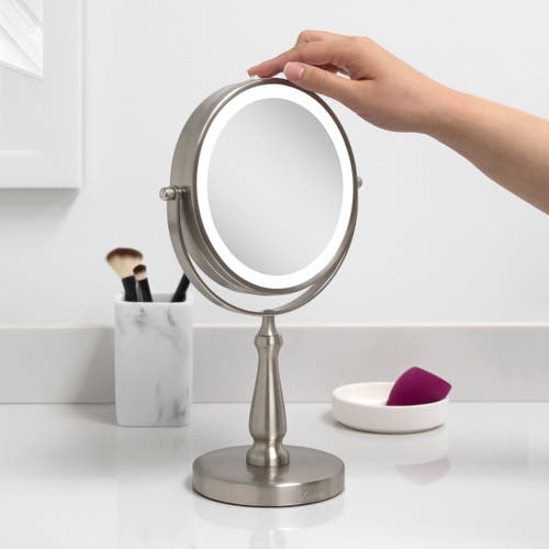 Zadro Lighted Makeup Mirror With 8x/1x Magnifications In Satin Nickel