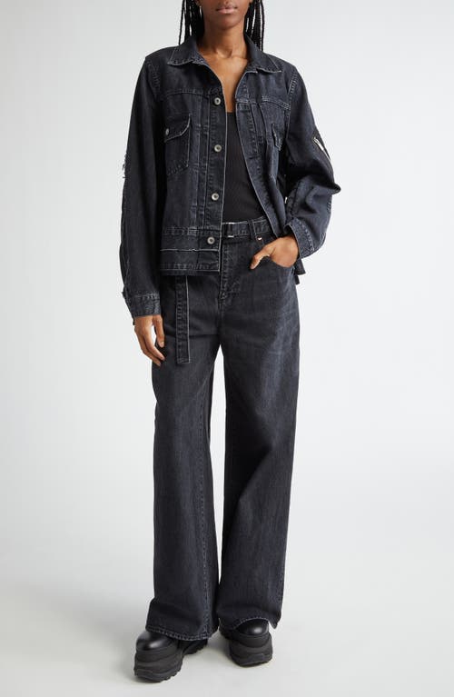 Shop Sacai Belted Wide Leg Jeans In Black 001